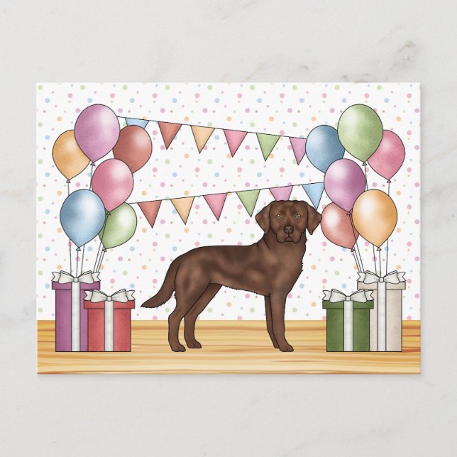 Födelsedag för färgglad Chocolate Labrador Retriev Vykort (Framsida)