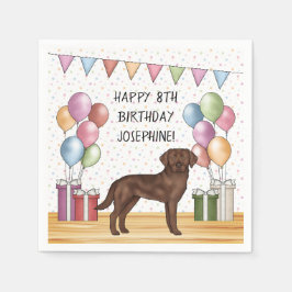 Födelsedag för färgglad chokladlabrador retriever pappersservett