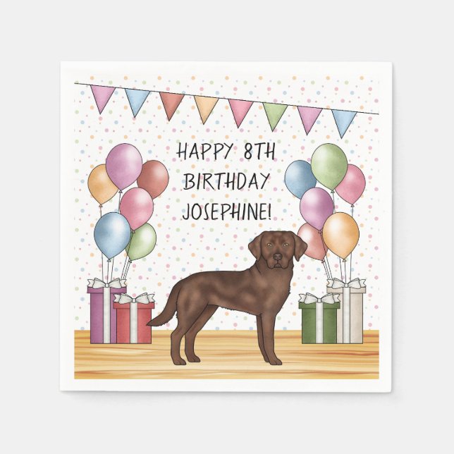 Födelsedag för färgglad chokladlabrador retriever pappersservett (Framsidan)