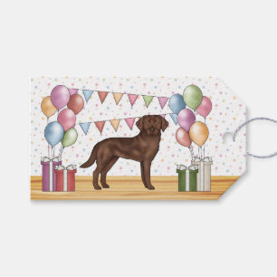 Födelsedag för färgglad chokladlabrador retriever presentetikett