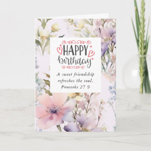 Födelsedag för Friend Blomsterträdgård Bible Verse Kort
