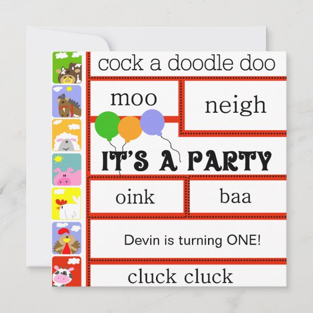 Födelsedag för häst för gris för ko för inbjudningar (Framsida)