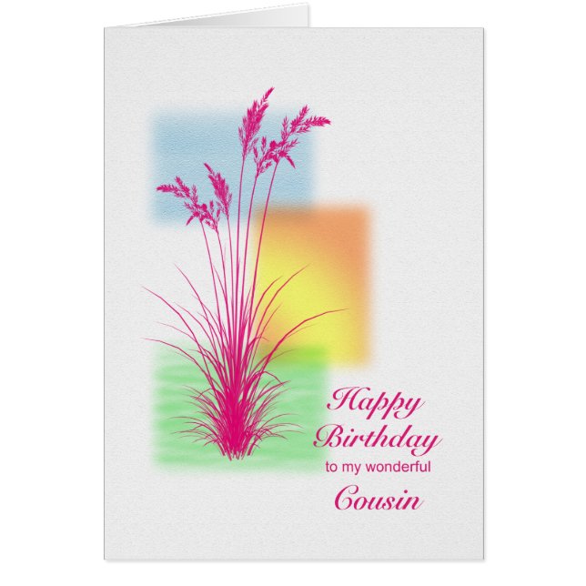 Födelsedag för kusin, grässcen hälsningskort (Framsidan)