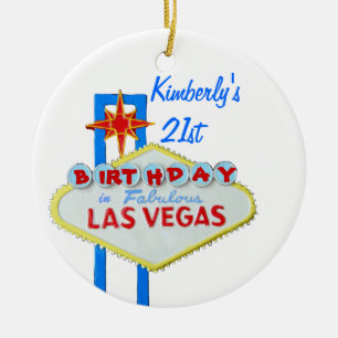 Födelsedag för Las Vegas ålder 21 Julgransprydnad Keramik