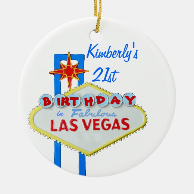 Födelsedag för Las Vegas ålder 21 Julgransprydnad Keramik (Framsidan)