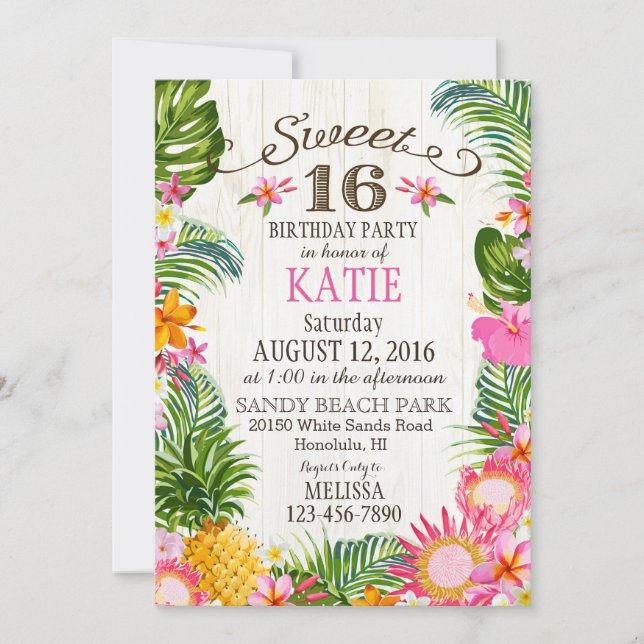 Födelsedag för Luau hawaiansk strandsweet sixteen Inbjudningar (Framsida)