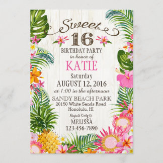 Födelsedag för Luau hawaiansk strandsweet sixteen Inbjudningar