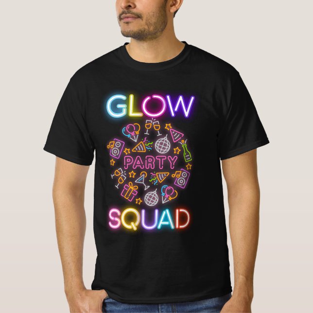 Födelsedag för måndag Party Squad Neon Ljus T Shirt (Framsida)