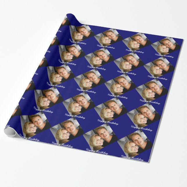 Födelsedag för personligfotofamilj presentpapper (Utrullad)