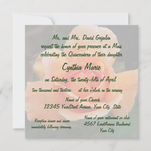 Födelsedag för Quinceanera orangero Inbjudningar (Framsida)