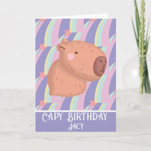 Födelsedag för regnbåge capybara söt kort