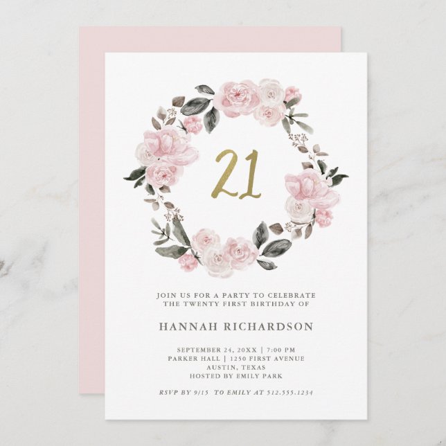 Födelsedag för rodna vattenfärg för inbjudningar (Fram/baksida)