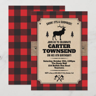Födelsedag för Rustic Buffalo Plaid Elk Kraft Inbjudningar