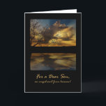Födelsedag för Son, dramatisk solnedgång och sjön Kort<br><div class="desc">En digital målning av en solnedgång reflekterade i en sjö och silhouetten av ett träd. Dramatiskt födelsedagkort för en son.</div>