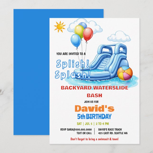 Födelsedag för Stänk Bassäng i Party Inbjudningar (Fram/baksida)