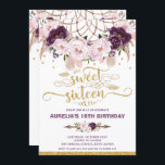 Födelsedag för stoppare för Boho blommigtdröm söt Inbjudningar<br><div class="desc">Boho mörk lilor och inbjudan för födelsedag för sweet sixteen för stoppare för rodnadblommigtdröm. Presentera en nätt ett guld- glitter för bohoblommigtdröm stoppare och specificerar. Personifiera den lätt och snabbt, enkelt pressen skräddarsy som den knäppas vidare för att organisera om och formatera stilen och placeringen av texten. Matcha objekt som...</div>