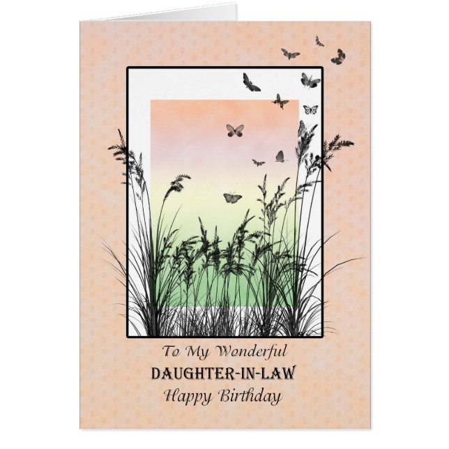 Födelsedag för svärdotter, med fjärilar hälsningskort (Framsidan)