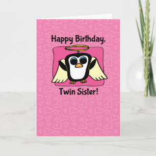 Födelsedag för Twin Sister - Little Angel Penguin Kort
