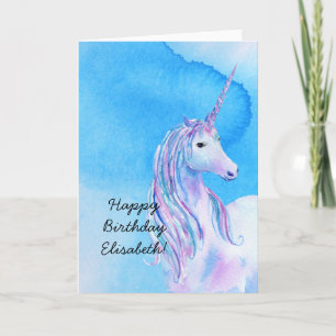 Födelsedag för Unicorn för vattenfärg för Kort