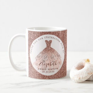 Födelsedag för vattenfärgsfärgstryck i ro Guld, Gl Kaffemugg