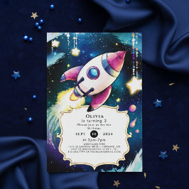 Födelsedag för vattenfärgsmeteor-raketer inbjudningar