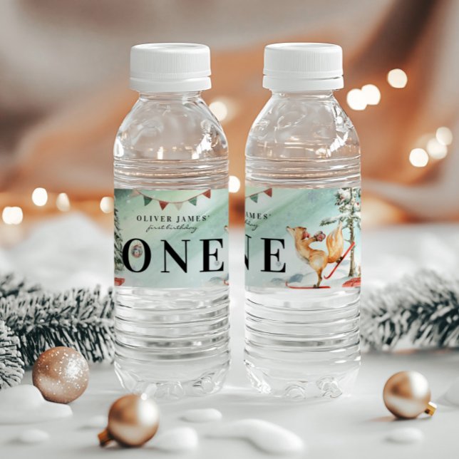 Födelsedag för vinter Woodland Vattenflaskor Etikett (Skapare uppladdad)