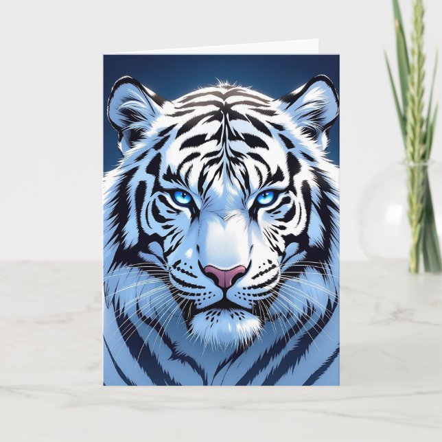 Födelsedag för vit tiger med blå ögon  kort (Framsida)