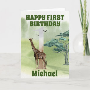 Födelsedag Första 1:a Ett Safari Giraff Afrika Kort