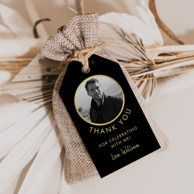 Födelsedag Foto Black och Guld Presentetikett (Skapare uppladdad)