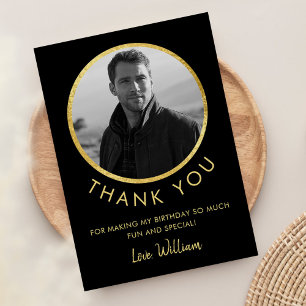 Födelsedag Foto Black och Guld Tack Kort