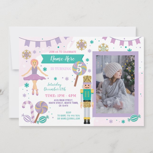 Födelsedag Foto Nutcracker Rosa julsäck Inbjudningar (Framsida)