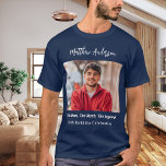 Födelsedag fotoman myth legend namn roligt blue t shirt<br><div class="desc">För en blå t-shirt. Anpassa och lägg till ett eget foto av födelsedagspojken/mannen. Anpassa och lägg till namn,  40 år och en text. Text: Mannen,  myten,  förklaringen..</div>