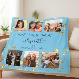 Födelsedag fotot baby blue guld bästa vänner fleecefilt
