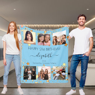 Födelsedag fotot baby blue guld bästa vänner fleecefilt