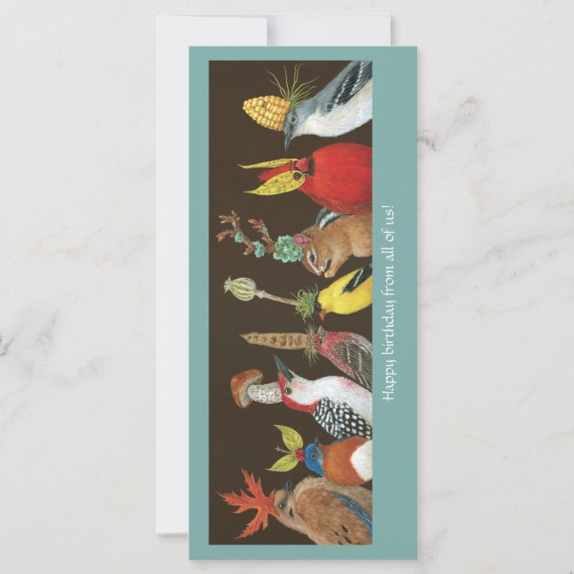 Födelsedag från oss alla med fåglar vid party (Framsida)