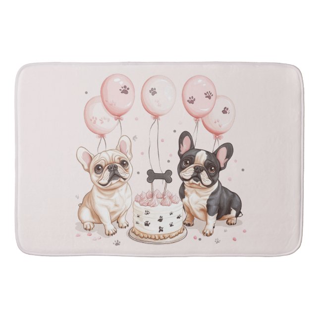 Födelsedag Fransk Bulldog Birthday Cake Badrumsmatta (Framsidan)