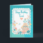 Födelsedag, Friend,Vattenfärgsfåglar och blommor Kort<br><div class="desc">Se ett urval av hälsningskort designade i vackra vattenfärger av fåglar,  blommor och fågelhus.</div>