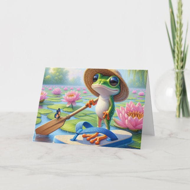 Födelsedag Frog Flytande på flip-flop Kort (Framsida)