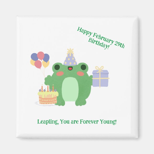 Födelsedag Frog Hat Ballons Cake Gift Design Magnet (Framsidan)