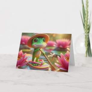 Födelsedag Frog på en flip-flop i en damm Kort