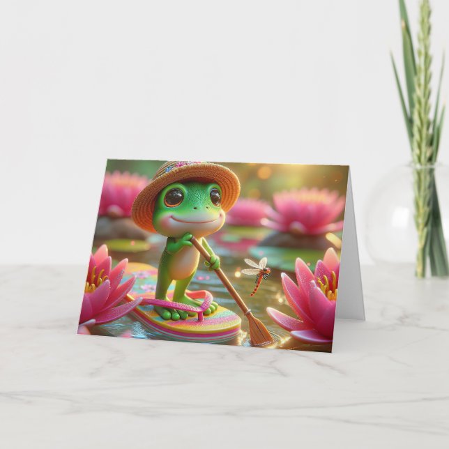 Födelsedag Frog på en flip-flop i en damm Kort (Framsida)