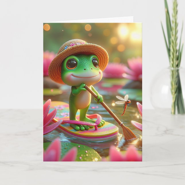 Födelsedag Frog på en flip-flop Kort (Framsida)