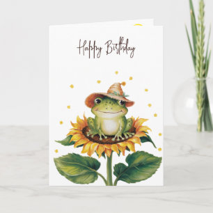 Födelsedag Frog på en solros Kort