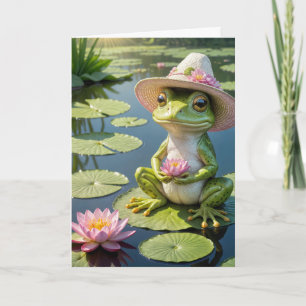 Födelsedag Frog Sitta på en Lily Pad Kort