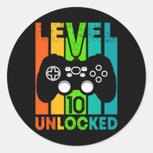 Födelsedag Gamer Boy eller Gamer Girl - Level 10 U Runt Klistermärke