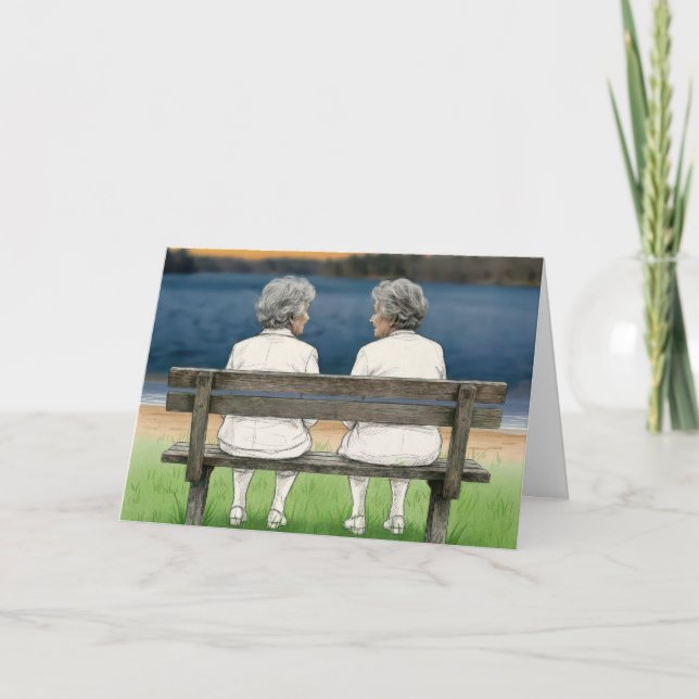 Födelsedag Gamla damer som pratar på en bänk Kort (Framsida)