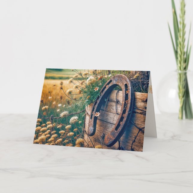 Födelsedag Gamla hästskon och vilda blommor Kort (Framsida)