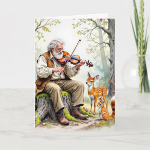 Födelsedag Gamle man spelar en Fiddle Kort