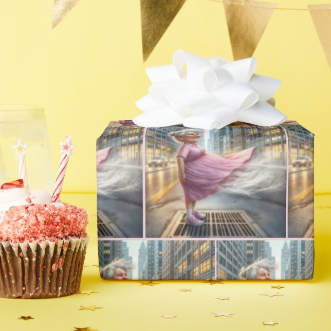 Födelsedag gammal Dam som står på en gatuvagn Presentpapper (Födelsedagsfest)