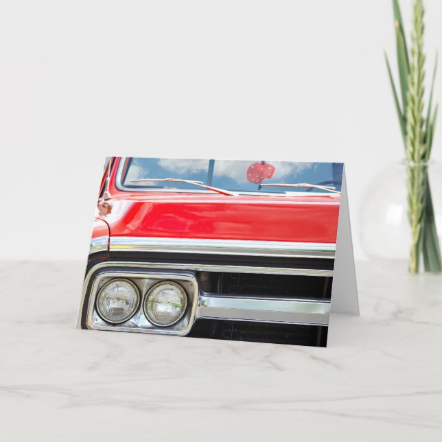 Födelsedag gammal röd Lastbil med fuzzy Dice Kort (Framsida)